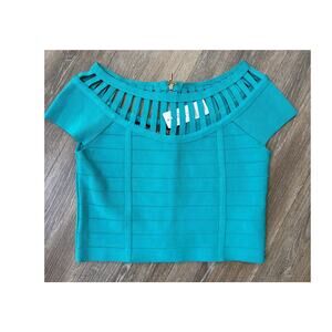 Bebe Crop Top Teal Cutout Bandage Y2K Going Out Party NWT Large
